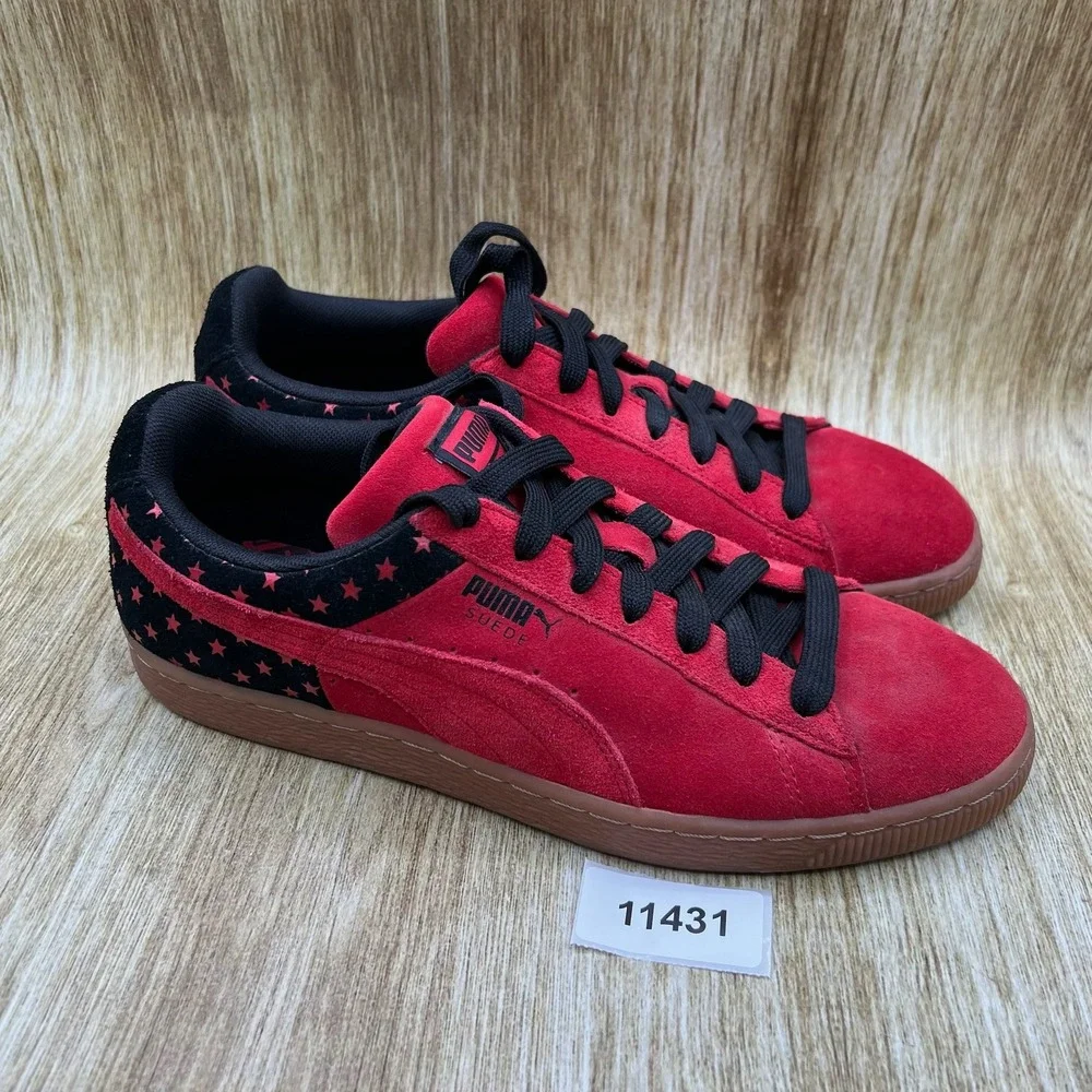 Puma Suede Stars Men's Size 10 Red Black Sneakers Gum Sole Shoes 361543-03